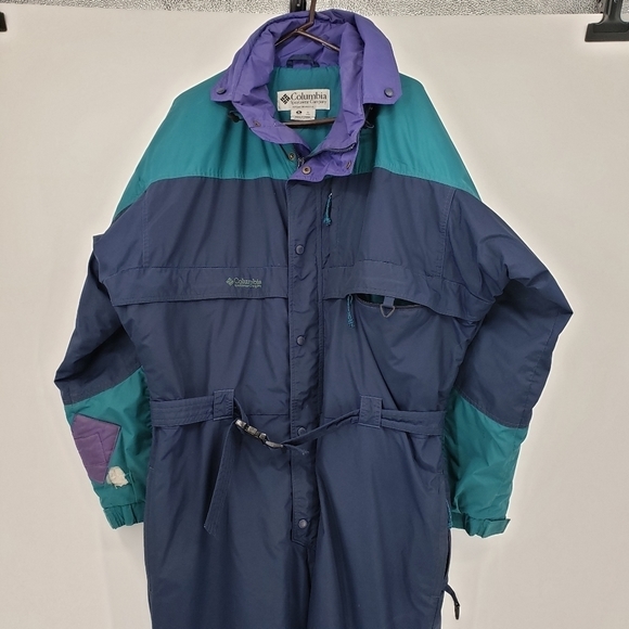 Columbia Other - 𝅺VINTAGE Columbia mens US XL color block snow suit nylon/poly zip hood teal navy